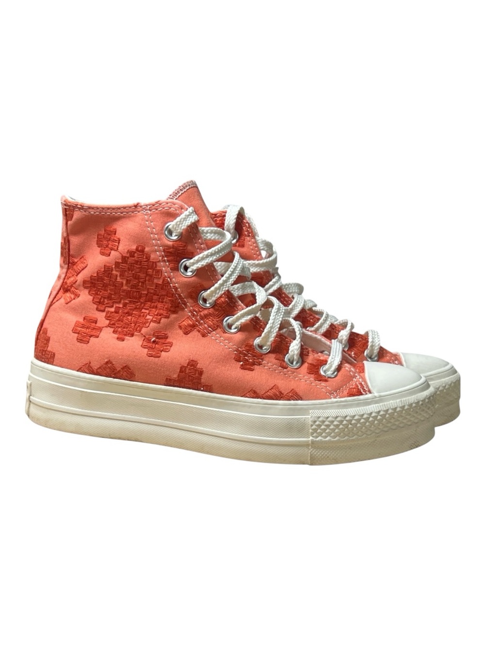 Converse Chuck Taylor Lift Platform High Orange Embroidered Women Shoes 7.5